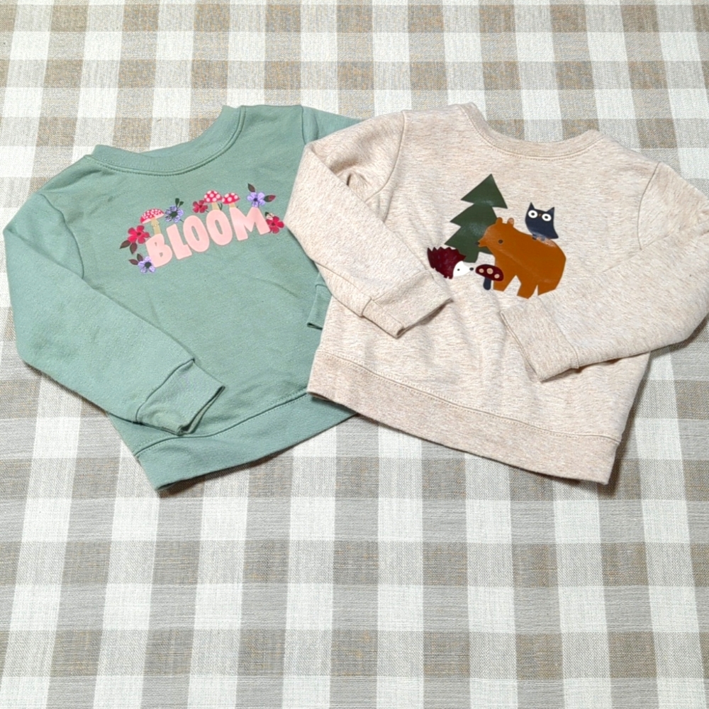 24M Garanimals Sweatshirts Set, Bear/Forest & Green and Pink Bloom with mushroom